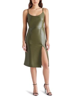 NWT Steve Madden Giselle Faux-Leather Dress in Olive Night - Size 2